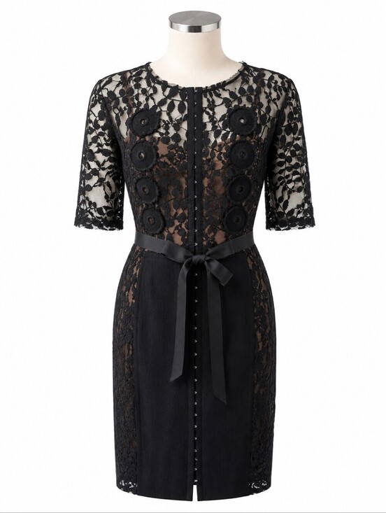 Beguile by Byron Lars Dresses & Skirts - Beguile By Byron Lars Black Lace Carissima Sheath Dress Sz 8P Nude Lining Gothic